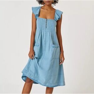 Pilcro Anthropologie MIDI Dress Denim Chambray Boho‎ Cottagecore Open Back XS